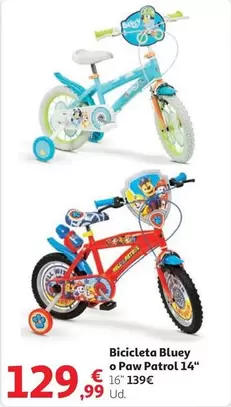 Oferta de Bluey - Bicicleta  O Paw Patrol 14 por 129,99€ en Alcampo