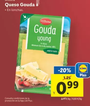 Oferta de Milbona - Queso Gouda por 0,99€ en Lidl