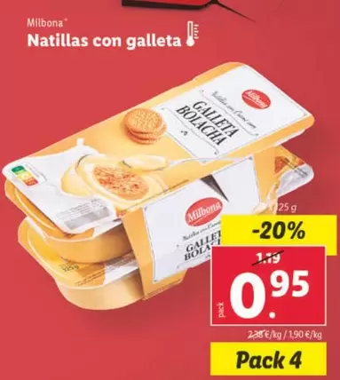 Oferta de Milbona - Natillas Con Galleta por 0,95€ en Lidl