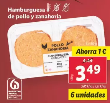 Oferta de Hamburguesa De Pollo Y Zanahoria por 3,49€ en Lidl