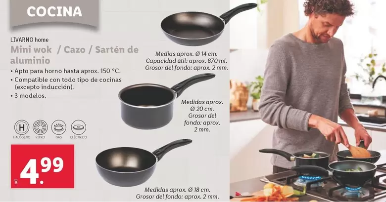 Oferta de Livarno Home - Mini Wok/Cazo/Sartén De Aluminio por 4,99€ en Lidl