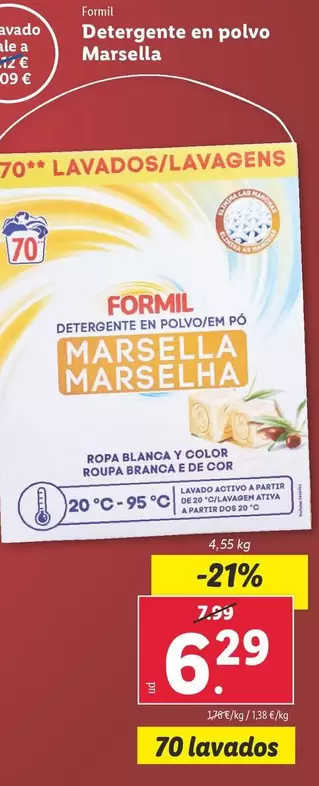 Oferta de Formil - Detergente En Polvo Marsella por 6,29€ en Lidl