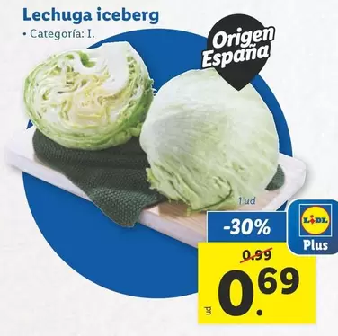 Oferta de Lechuga Iceberg por 0,69€ en Lidl