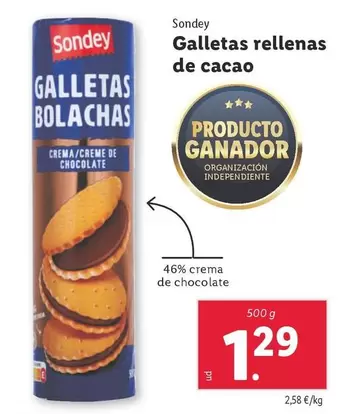 Oferta de Sondey - Galletas Rellenas De Cacao por 1,29€ en Lidl