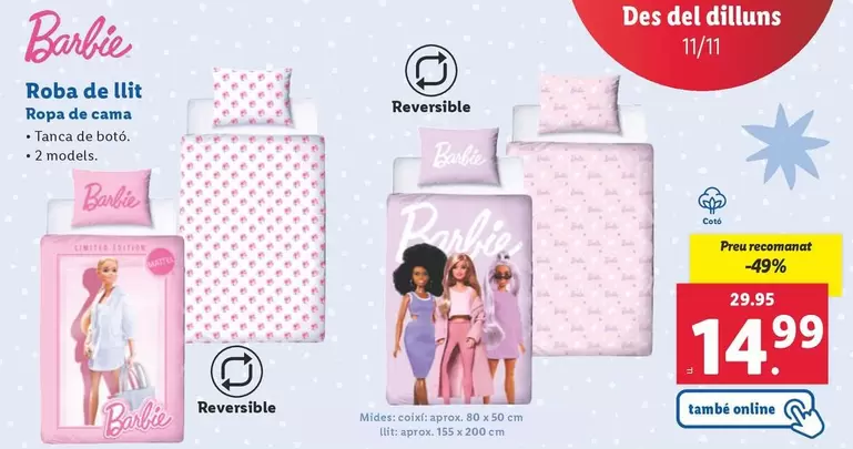 Oferta de Barbie - Ropa De Cama por 14,99€ en Lidl