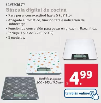 Oferta de SilverCrest - Báscula Digital De Cocina por 4,99€ en Lidl