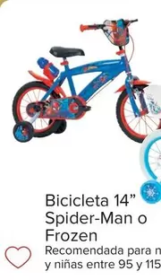 Oferta de Bicicleta 14" Spider-Man O Frozen" por 149€ en Carrefour