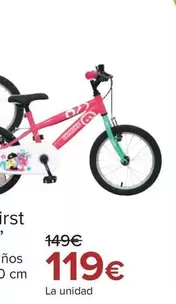 Oferta de Bicicleta Mtb First Fluor O Rosa 16"124" por 119€ en Carrefour