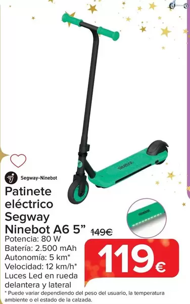 Oferta de Segway Ninebot - Patinete Electrico  A6 5" por 119€ en Carrefour