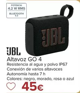 Oferta de JBL - Altavoz Go 4 por 45€ en Carrefour