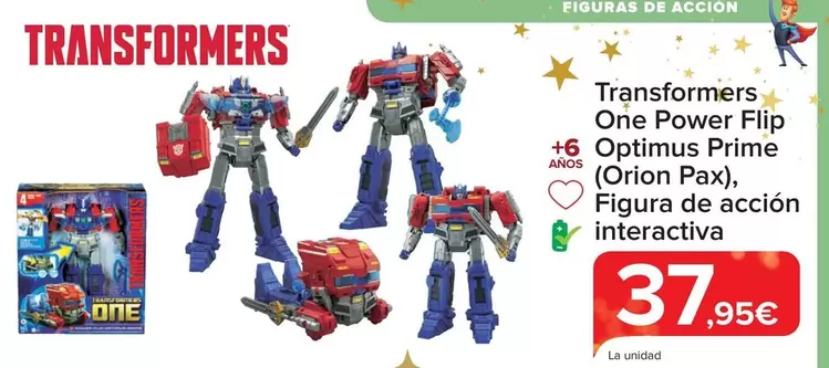 Oferta de Transformers One Power Flip Optimus Prime (Orion Pax) Figura De Accion Interactiva por 37,95€ en Carrefour