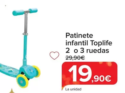 Oferta de Toplife - Patinete Infantil 2  O 3 Ruedas por 19,9€ en Carrefour