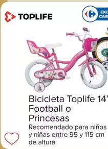 Oferta de Bicicleta Toplife 14\  Football O Princesas" por 119€ en Carrefour