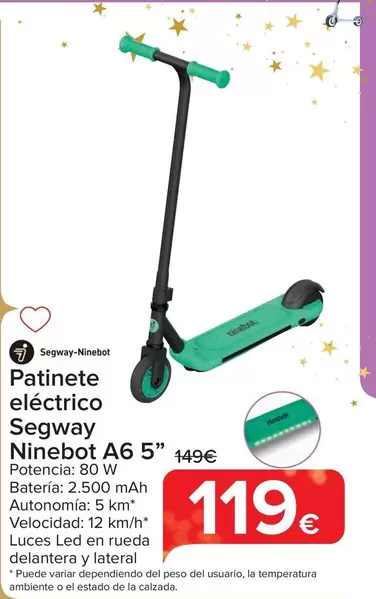 Oferta de Segway Ninebot - Patinete Electrico  A6 5" por 119€ en Carrefour