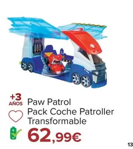 Oferta de Paw Patrol - Pack Coche Patroller Transformable por 62,99€ en Carrefour