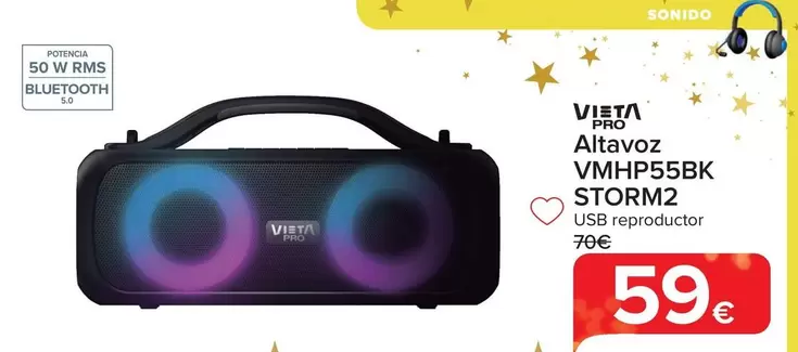 Oferta de Vieta Pro - Altavoz  VMHP55BK STORM2 por 59€ en Carrefour