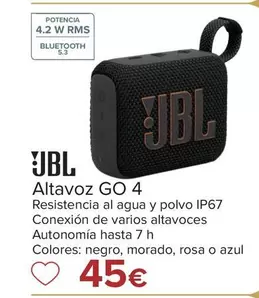 Oferta de JBL - Altavoz Go 4 por 45€ en Carrefour