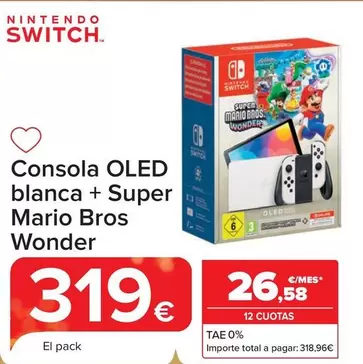 Oferta de Nintendo SWITCH - Consola Oled Blanca + Super Mario Bros por 319€ en Carrefour