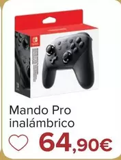 Oferta de Nintendo SWITCH  - Mando Pro Inalambrico por 64,9€ en Carrefour