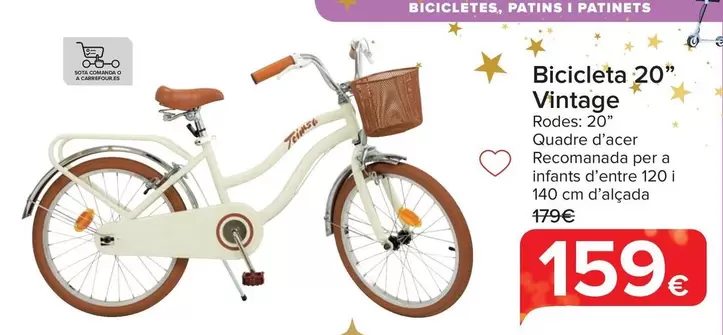 Oferta de Bicicleta 20" Vintage" por 159€ en Carrefour