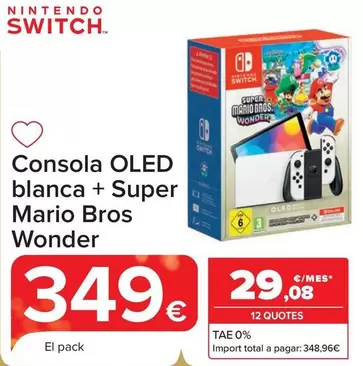 Oferta de Nintendo SWITCH - Consola Oled Blanca + Super Mario Bros por 349€ en Carrefour