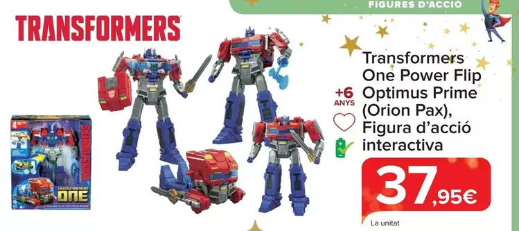 Oferta de Transformers One Power Flip Optimus Prime (Orion Pax) Figura De Accion Interactiva por 37,95€ en Carrefour