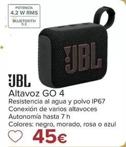 Oferta de JBL - Altavoz GO 4 por 45€ en Carrefour