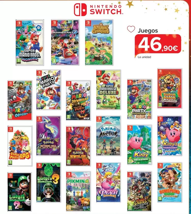 Oferta de Nintendo SWITCH - Juegos por 46,9€ en Carrefour