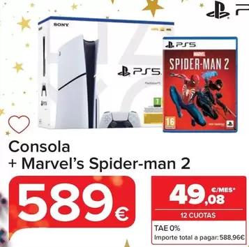 Oferta de Sony - Consola + Marvel'S Spider-Man 2 por 589€ en Carrefour