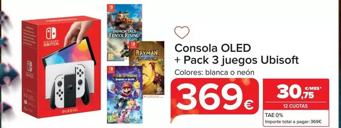 Oferta de Nintendo SWITCH  - Consola Oled + Pack 3 Juegos Ubisoft por 369€ en Carrefour