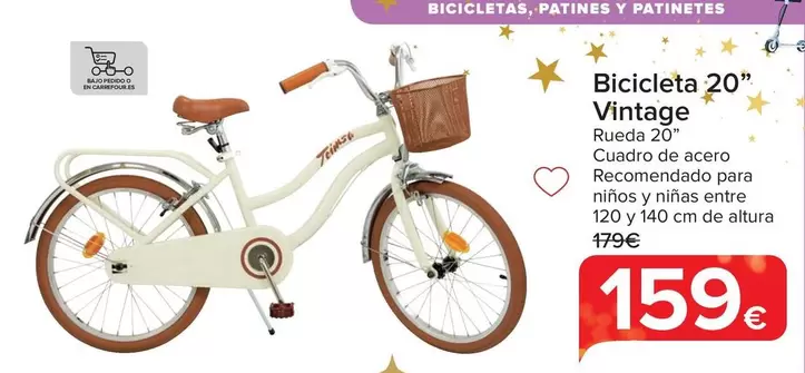 Oferta de Bicicleta 20" Vintage" por 159€ en Carrefour