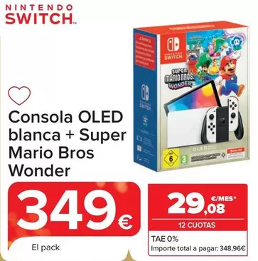 Oferta de Nintendo SWITCH - Consola Oled Blanca + Super Mario Bros por 349€ en Carrefour