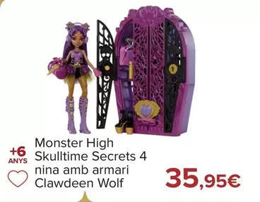 Oferta de Monster High - Skulltime Secrets 4 Muñeca Con Armario Clawdeen Wolf por 35,95€ en Carrefour