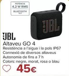 Oferta de JBL - Altavoz GO 4 por 45€ en Carrefour