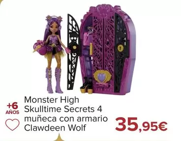 Oferta de Monster High - Skulltime Secrets 4 Muñeca Con Armario Clawdeen Wolf por 35,95€ en Carrefour