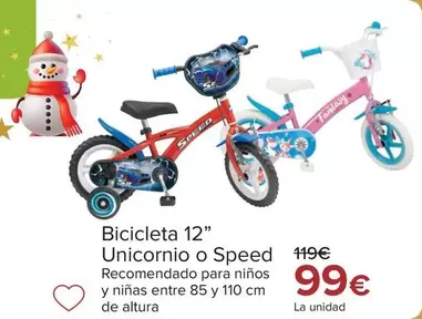 Oferta de Bicicleta 12" Unicornio O Speed por 99€ en Carrefour