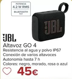 Oferta de JBL - Altavoz GO 4 por 45€ en Carrefour