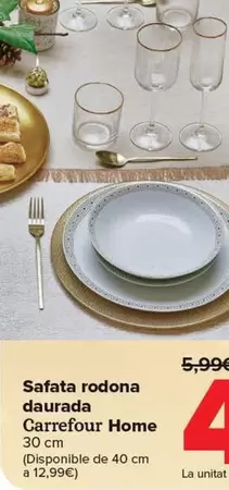 Oferta de Carrefour Home - Bandeja Redonda Dorada    por 4,99€ en Carrefour