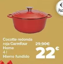 Oferta de Carrefour Home - Cocotte Redonda Roja Hierro Fundido por 22€ en Carrefour