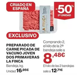 Oferta de La Finca - Preparado De Carne Picada De Vacuno Joven Dos Primaveras por 16,95€ en Hipercor