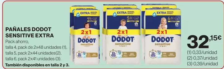 Oferta de Dodot - Pañales Sensitive Extra por 32,15€ en Hipercor