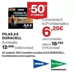 Oferta de Duracell - Pilas Aa por 12,49€ en Hipercor