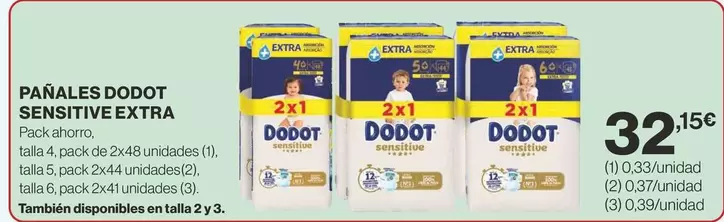 Oferta de Dodot - Panales Sensitive Extra por 32,15€ en Supercor