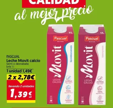 Oferta de Pascual - Leche Movit Calcio por 1,49€ en Hiper Usera