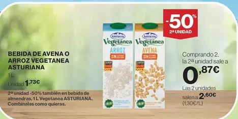 Oferta de La Asturiana - Bebida De Avena O Arroz Vegetanea Asturiana por 1,73€ en El Corte Inglés