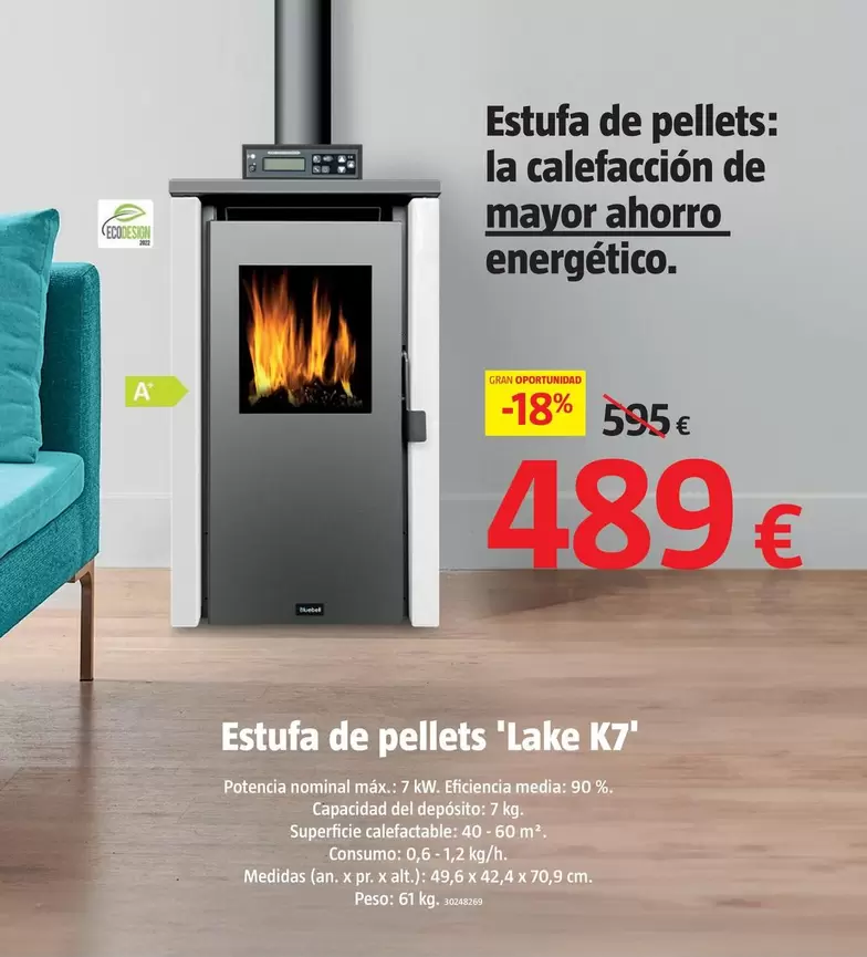 Oferta de Estufa De Pel-lets 'Lake K7' por 489€ en BAUHAUS