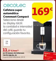 Oferta de Cecotec - Cafetera Super Automatica Cremmaet Compact por 169€ en Alcampo