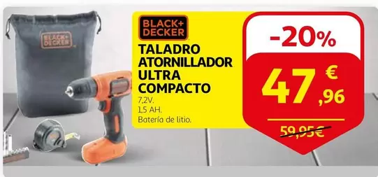 Oferta de Black & Decker - Taladro Atornillador Ultra Compacto por 47,96€ en Alcampo