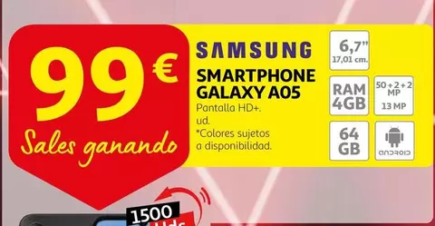 Oferta de Samsung - Smartphone Galaxy A05 por 99€ en Alcampo