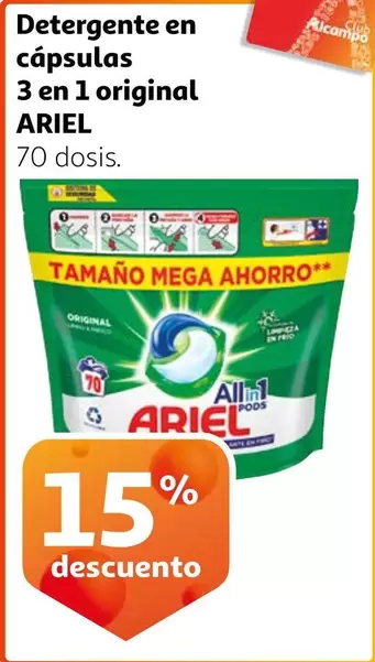 Oferta de Ariel - Detergente En Capsulas 3 En 1 Original en Alcampo